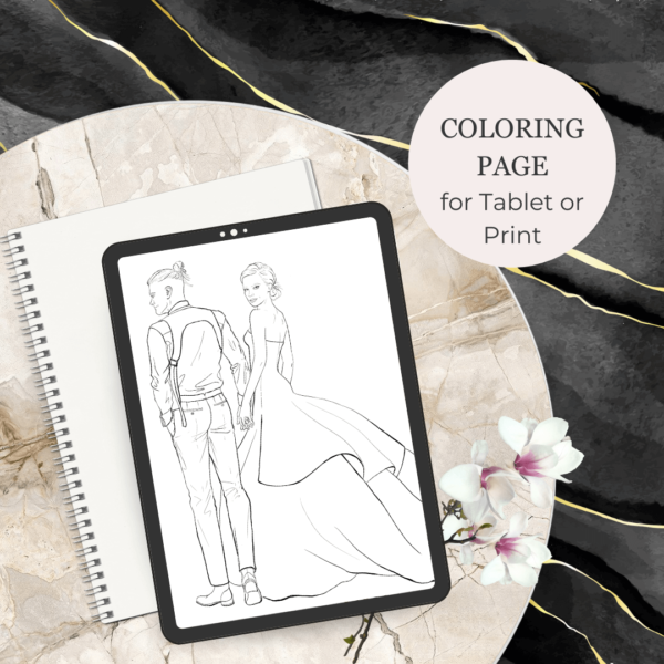 Red Carpet Fashion coloring page featuring a couple