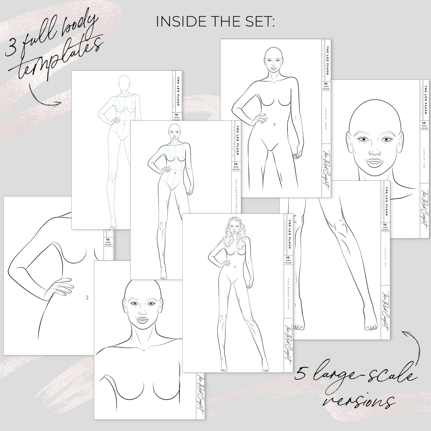 Female ten heads figure poses template croquis Vector Image