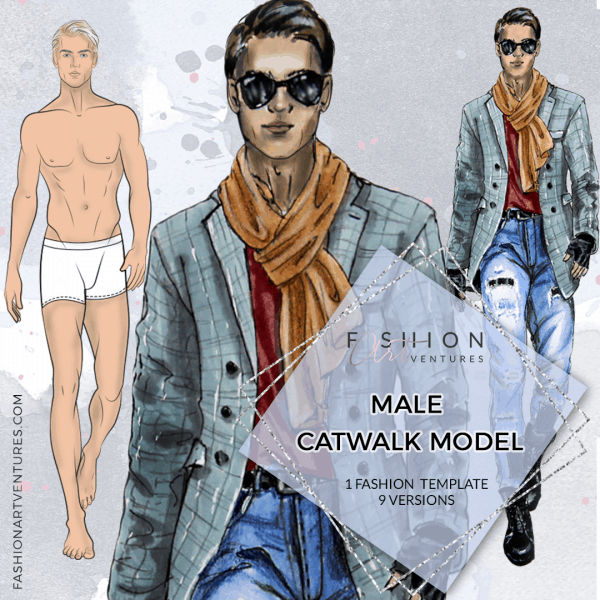 Male Croquis For Fashion Illustration – 9 Heads Fashion Figure Template –  Catwalk Pose - Design Cuts